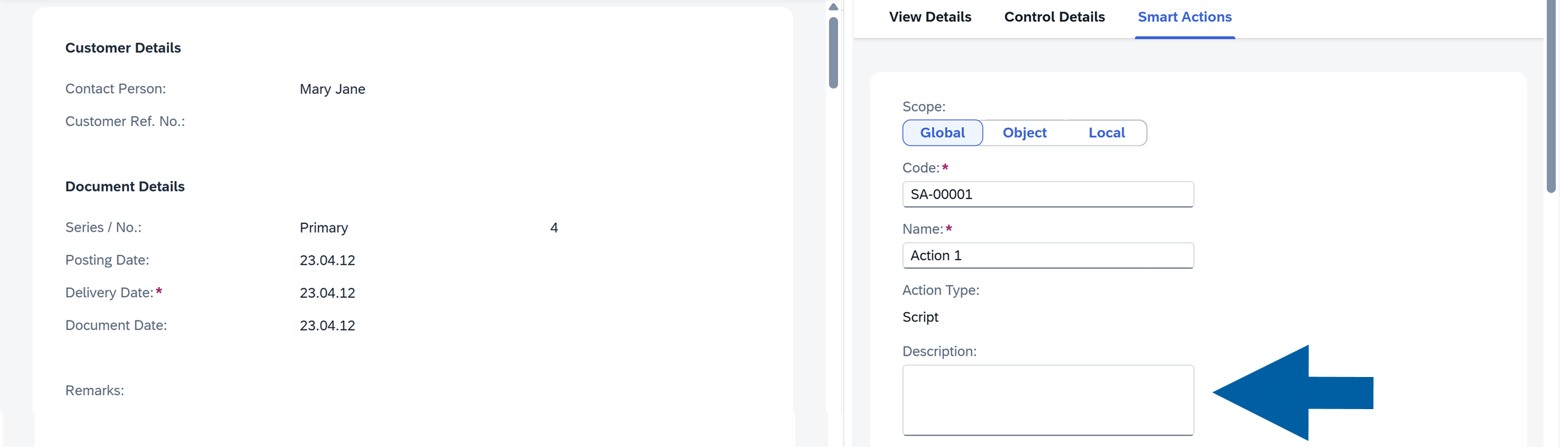 a screen showing navigation to smart actions tab in computec webup manager