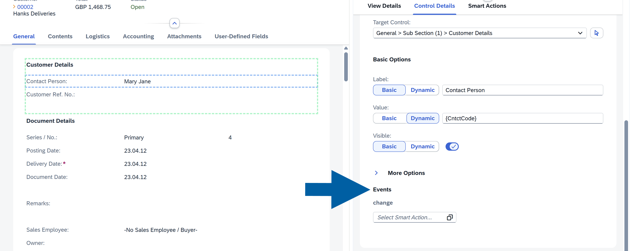 a screen showing navigation to smart actions tab in computec webup manager