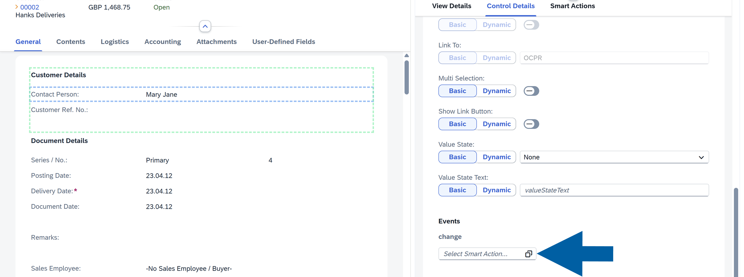 a screen showing navigation to smart actions tab in computec webup manager
