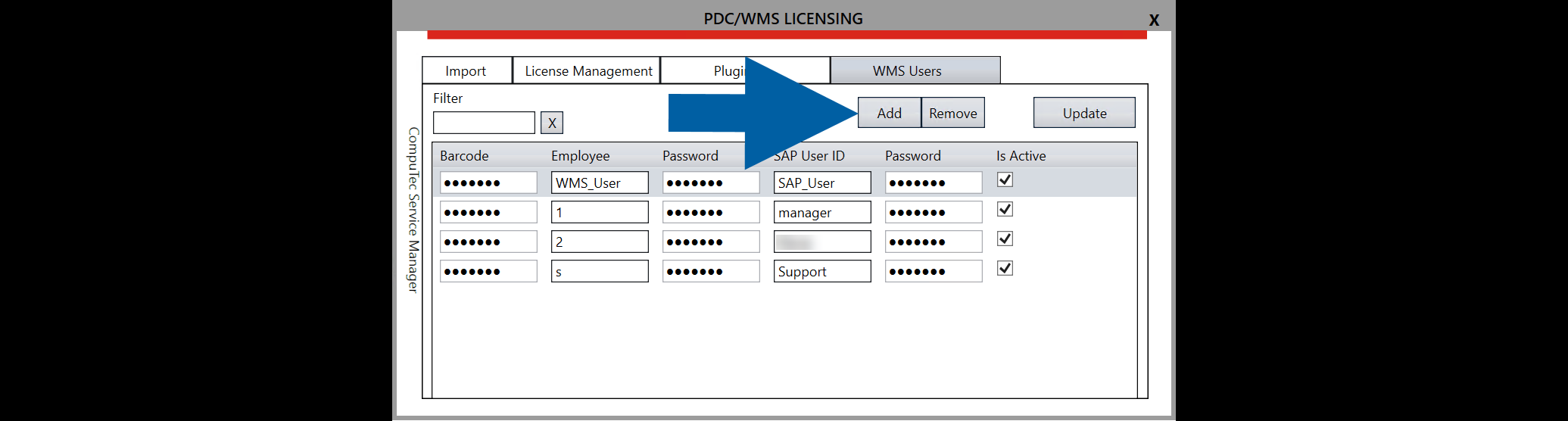 Adding users on the WMS Users tab