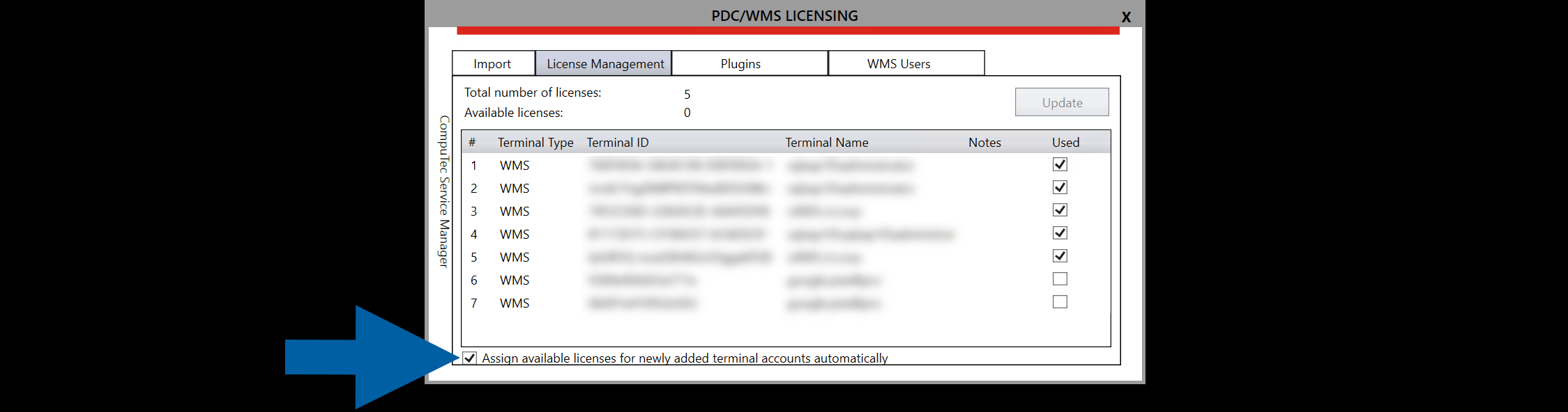 Automatic terminal license assignment