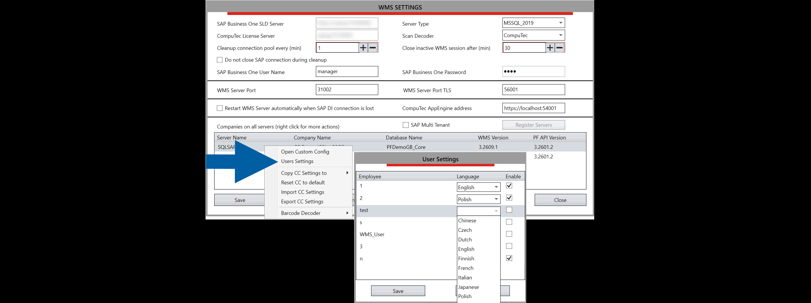 Enabling users and selecting their interface language